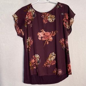 Maurices Burgundy Flora Print Shirt/Blouse